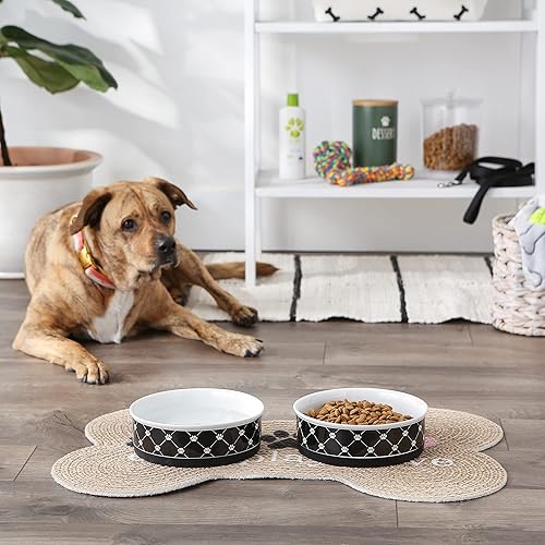 Miniatura 4 de Bone Dry Trellis Paw Print - Juego de cuencos para mascotas aptos para microondas y lavavajillas, parte inferior de silicona antideslizante para