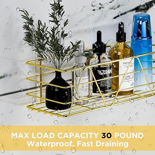 Miniatura 6 de Carwiner Gold Shower Caddy Bathroom Shelves 3-Pack Basket with Soap Dish Holder, Stainless Steel Bathroom Organizer Shelf Rack Adhesive Shampoo