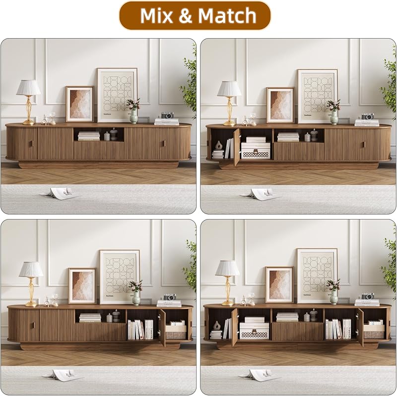 86.6'' Fluted TV Stand for 55-85 Inch, Walnut TV Console image 6