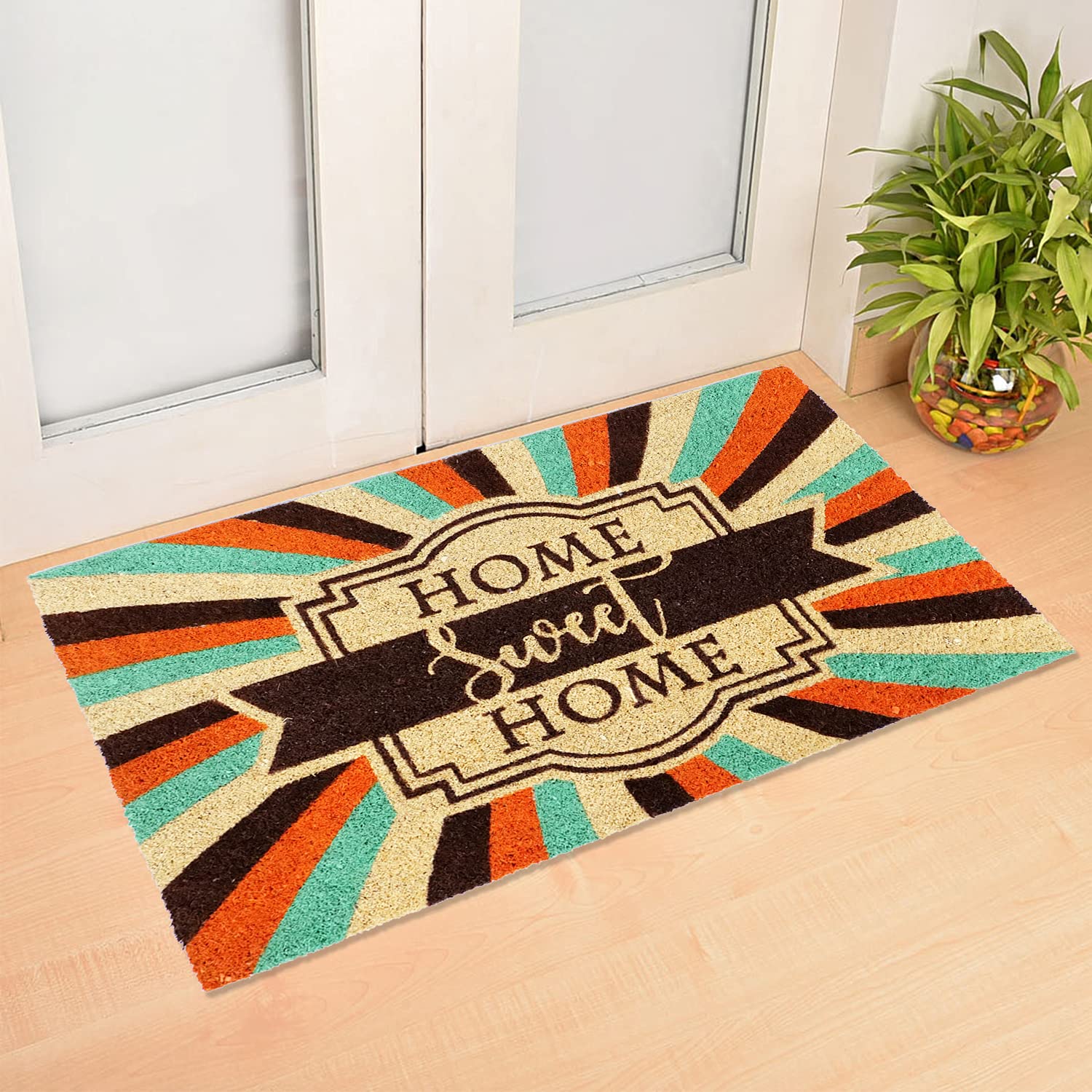 Onlymat Retro Style Home Sweet Home Design Coir, Non-Slip Backing, Pastel Color Doormat for Indoor and Outdoor (Multicolour, 45 cm x 75 cm)