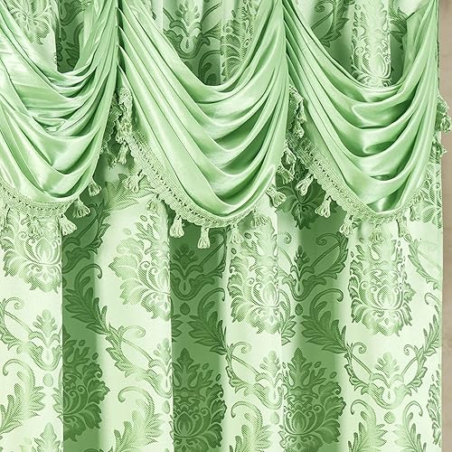 Miniatura 8 de Juego de 2 paneles de cortinas de jacquard de lujo para ventana, con cenefa adjunta y dos alzapaños, 108 x 84 pulgadas de largo, diseño elegante