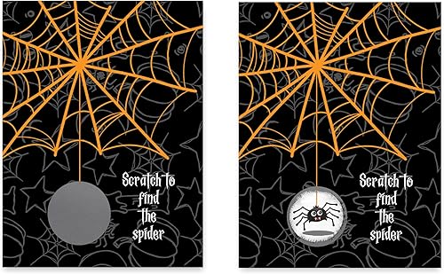 Miniatura 6 de My Scratch Offs Paquete de 50 tarjetas rasca de Halloween Find The Spider de 3 x 4 pulgadas, recuerdos de aula y tarjetas de juego de Halloween