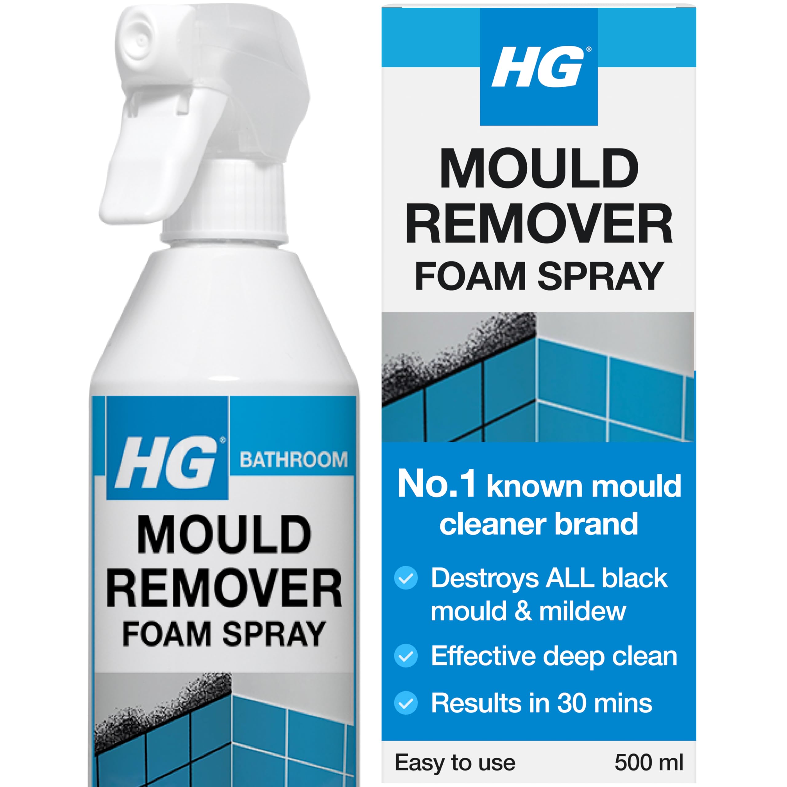 HG Mould Remover Foam Spray, Mould & Mildew Cleaner, Removes Stains – 500ml (Package may vary)
