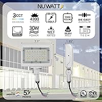 Vista 2 de NUWATT Luz de inundación LED de 30 W, 3CCT 3000K/4000K/5000K seleccionable, iluminación impermeable IP65, montaje de nudillo ajustable, 4200 lm