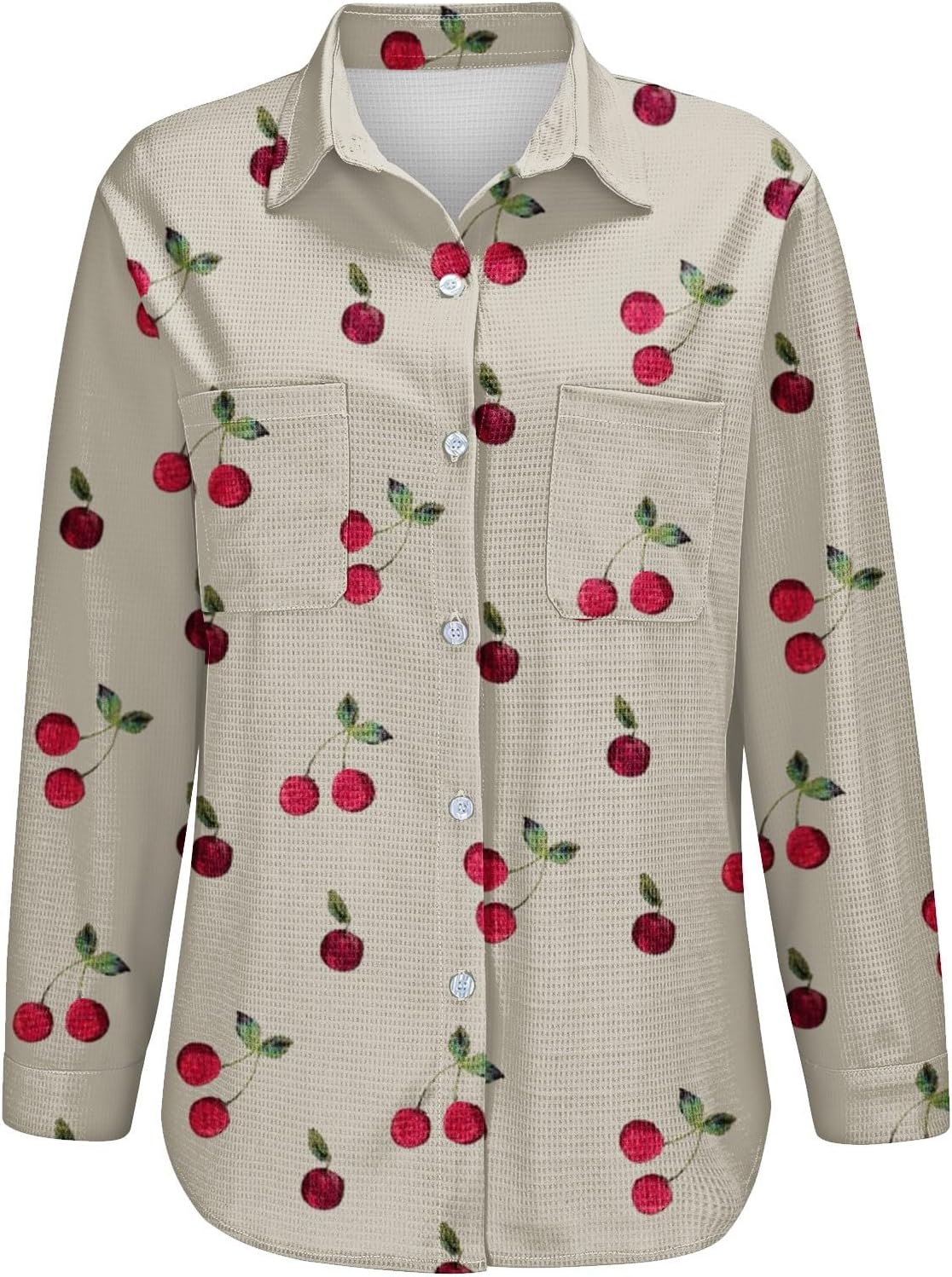 S-5XL Boho Button Shirts for Women Long Sleeve Womens Waffle Weave Blouses with Pockets Ladies Vintage Printed Tops - Image 6