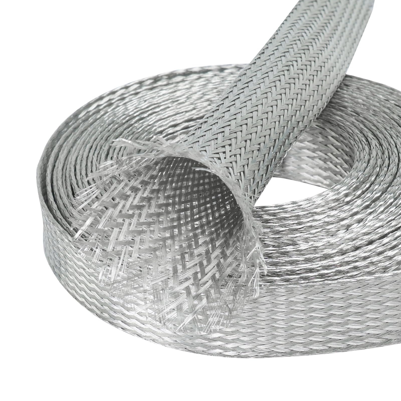 EMI RFI Shielding Ground Strap Flexible Cable Shielding 18ft Flat Tinned Copper Braid - Bare Copper Strand Wire Flexible Round EMI RFI Shielding Flexible Flat Copper Ground Strap 18ft