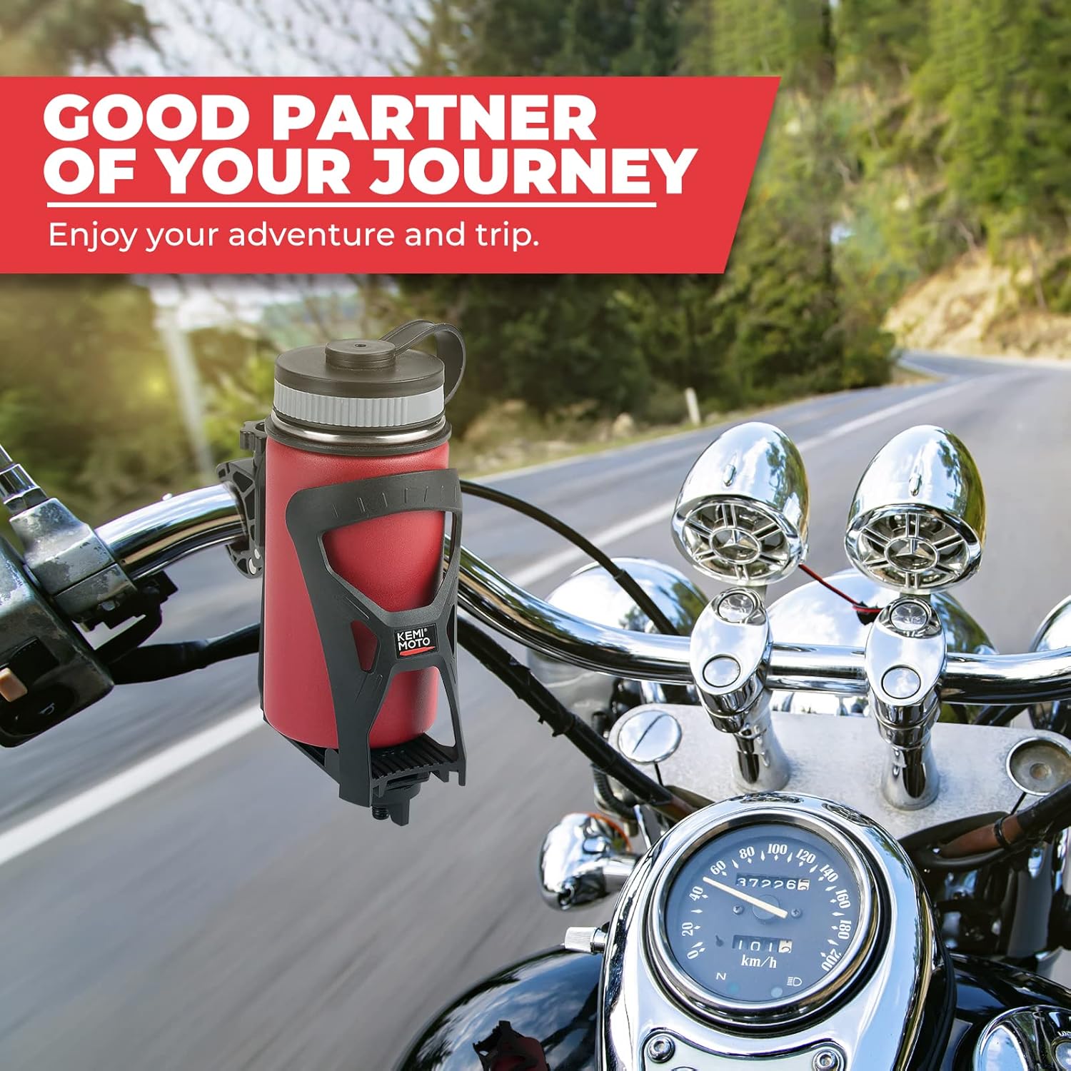 KEMIMOTO ATV Cup Holder, Upgraded Motorcycle Drink Holder Handlebar, Water Bottle Holder Mount with 0.6”-1.56” Metal Clamp for Scooter Bike Boat Stroller Wheelchair Golf Push Cart Tractor (1)