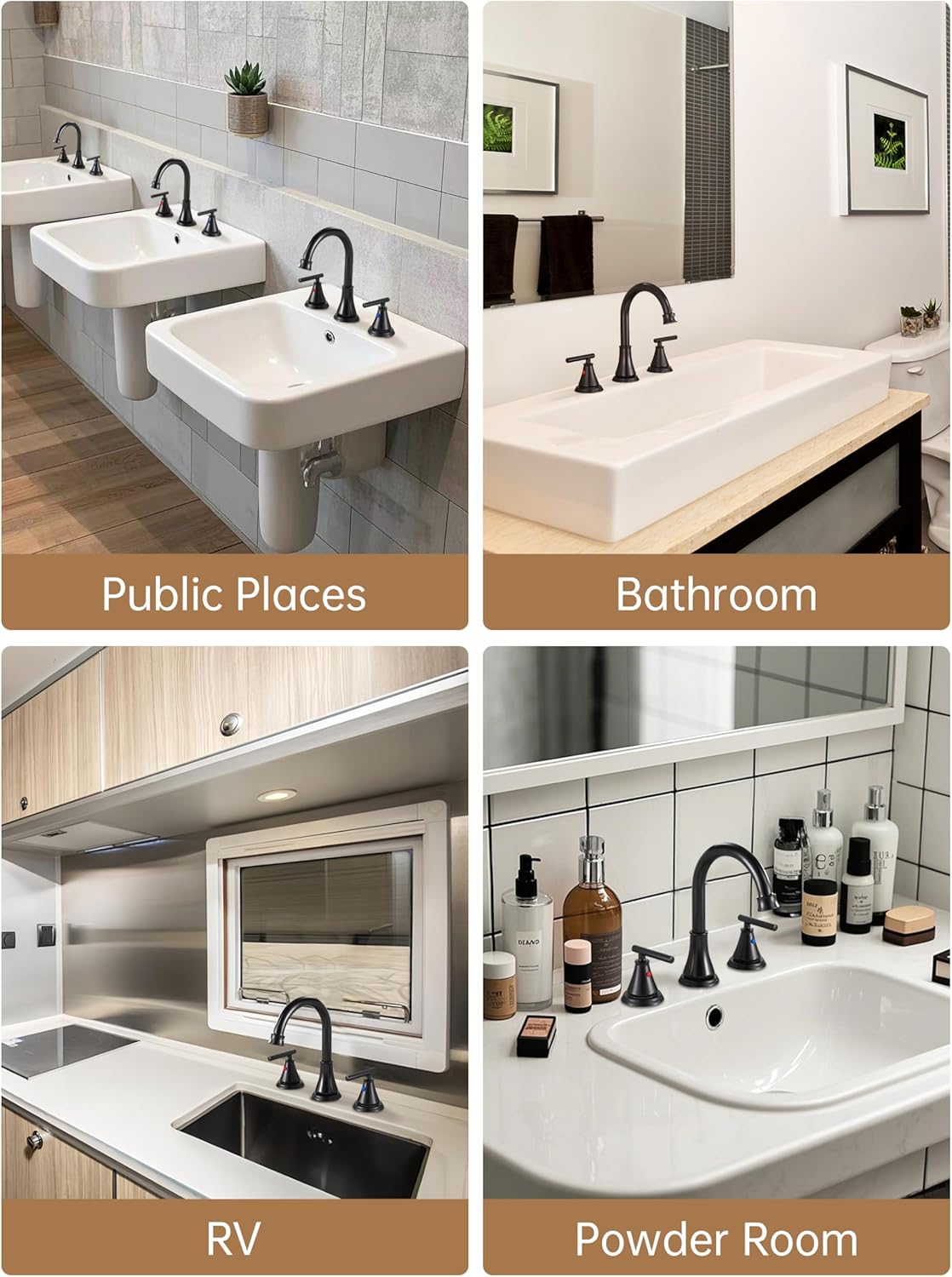 Fransiton Black 8 Inch Widespread Bathroom Sink Faucet 3 Hole, Bathroom Vanity Faucet with Metal Pop-up Drain Assembly, 2 Handle Basin Supply Hoses