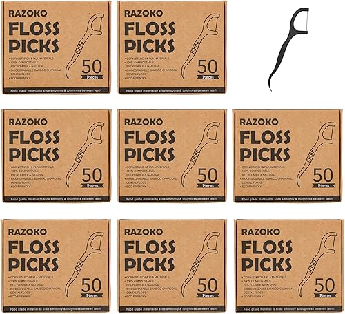 Palillos de hilo dental natural, palillos de dientes de carbón de alta dureza, veganos, ecológicos y sostenibles para limpieza de dientes (400