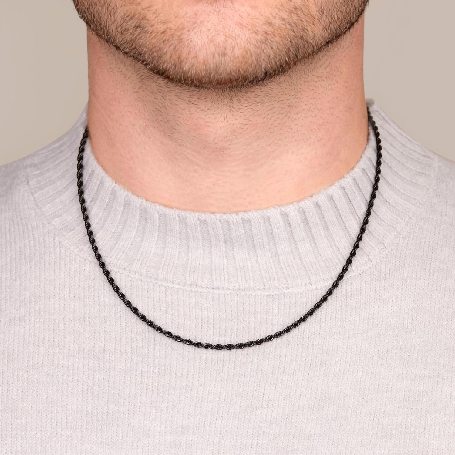 Rope Chain Necklace for Men Women, 316L Stainless Steel Twist Link Chain for Men, Gold Silver Black Tone, Hypoallergenic Waterproof Jewelry Gift for Him Her 3mm 4mm 5mm, 16/18/20/22/24/26 Inch - Image 2