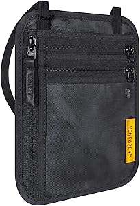 VENTURE 4TH Slim Passport Holder Neck Pouch with RFID Blocking