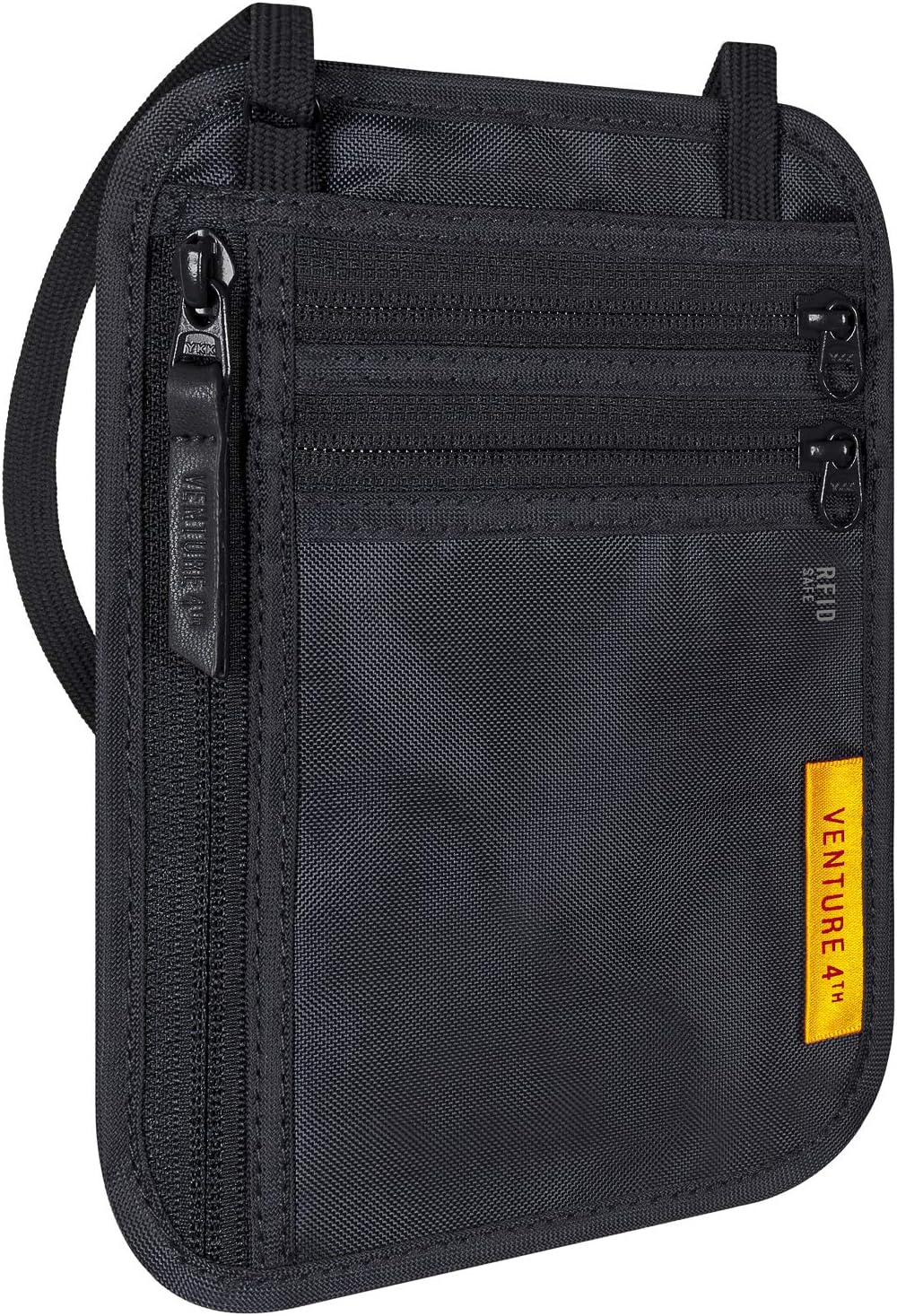 Slim Passport Holder Neck Pouch with RFID Blocking Travel Neck Wallet and Nylon Lining (Black)