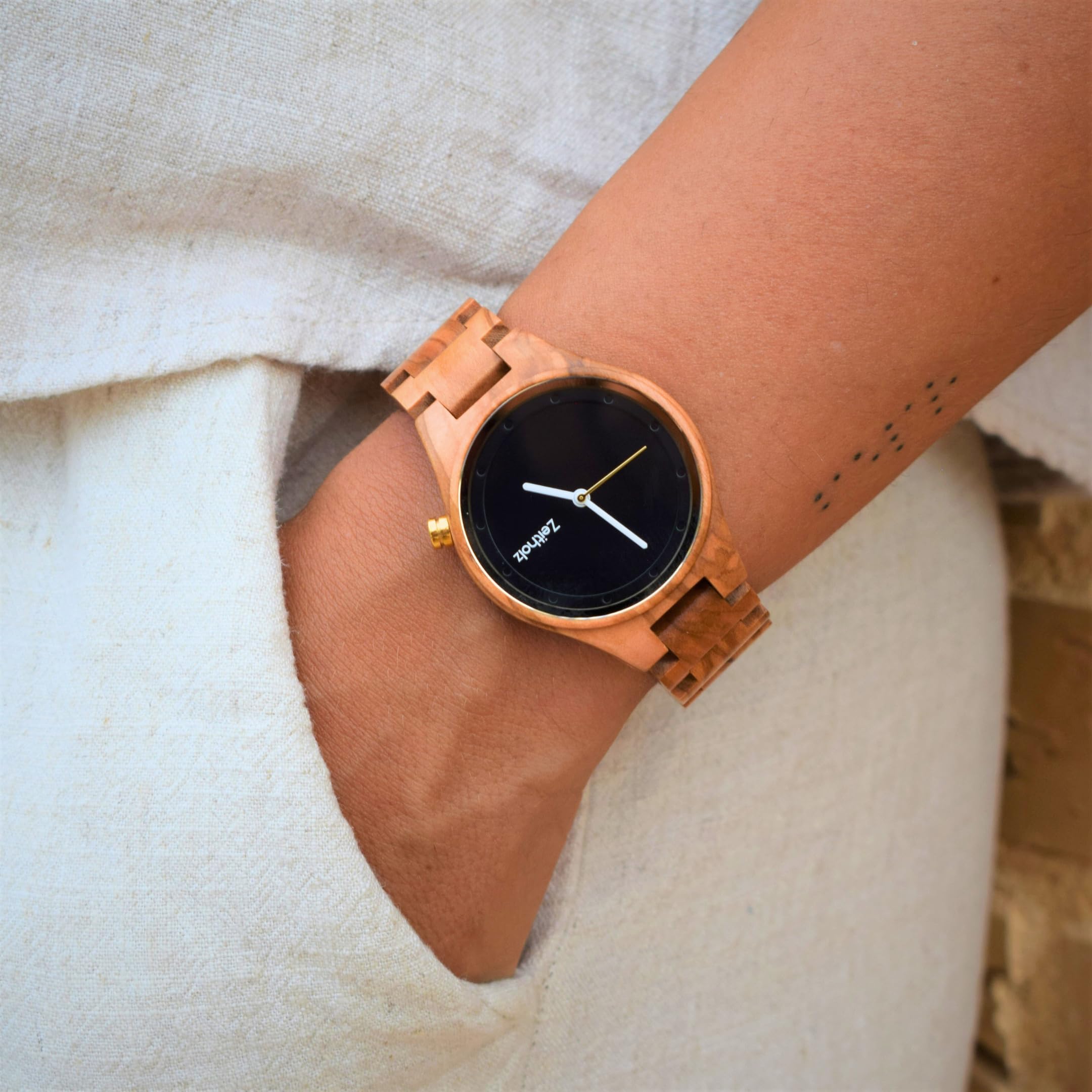 Holzuhr Damen, Armbanduhr, Holzband, Analog, Quarz, Neue Stolpen Kollektion 36mm, 100% Naturholz mit Japanischem Quarzwerk. Minimalistisches Und Sportliches Design