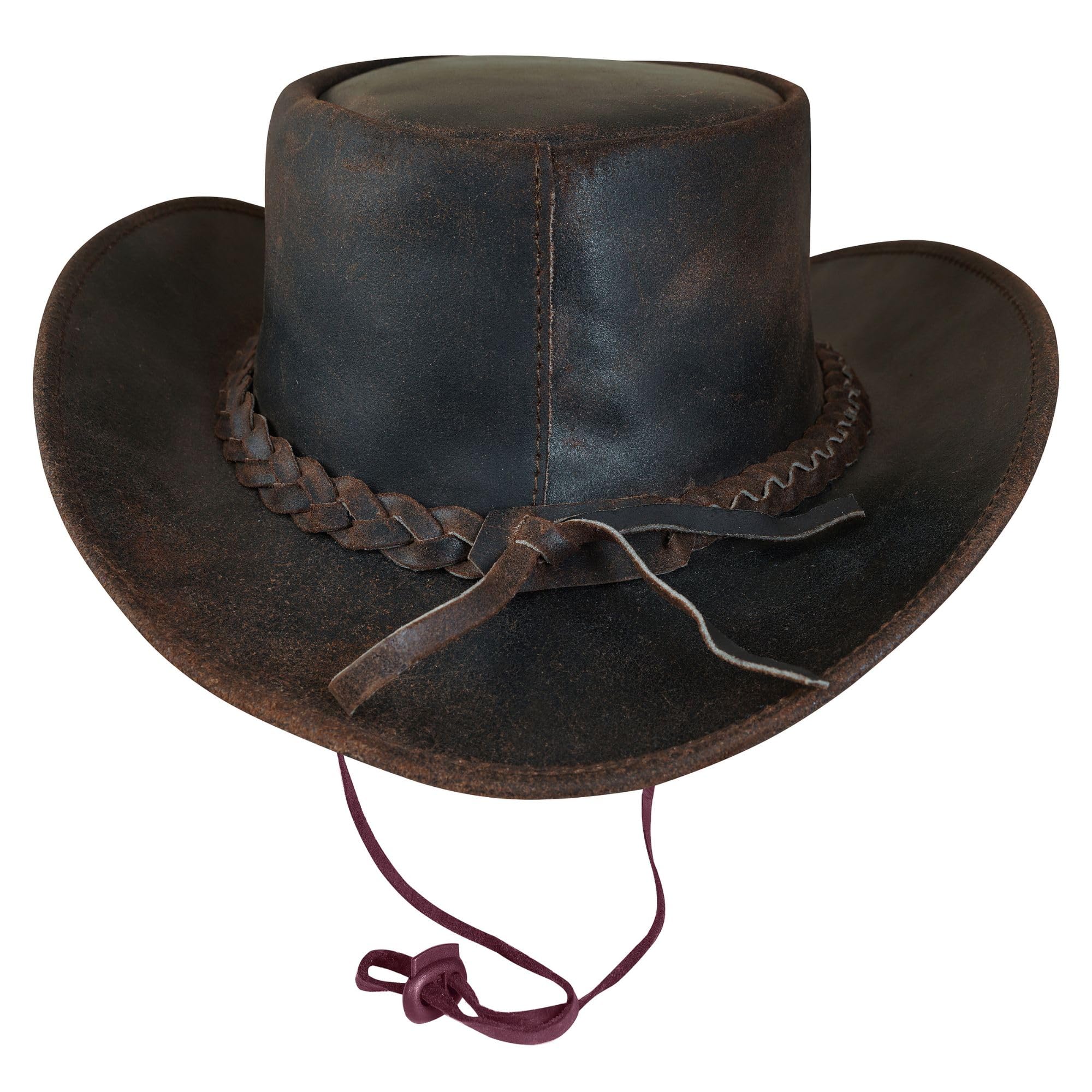 URBAN 5884 Cappello da Cowboy in Vera Pelle, Cappello Western Uomo/Donna in Vera Pelle Bovina, Tesa Modellabile e Sottogola Regolabile
