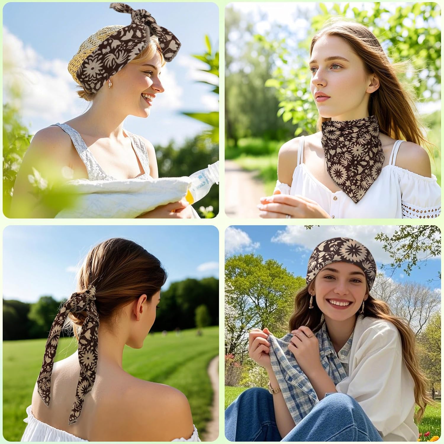 Floral Bandanas for Women Men, 27" x 27" Large Cotton Bandana Headband Head Wraps Hair Scarf for Beach Camping - Image 3