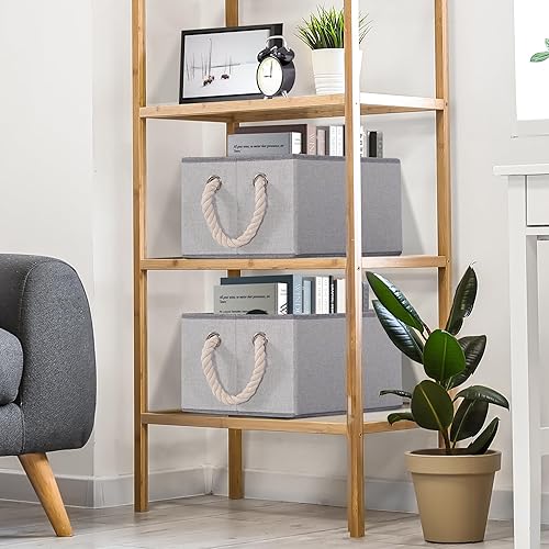 Miniatura 5 de Contenedores de almacenamiento plegables con asas, cestas de almacenamiento decorativas para organización de estantes, cajas de almacenamiento