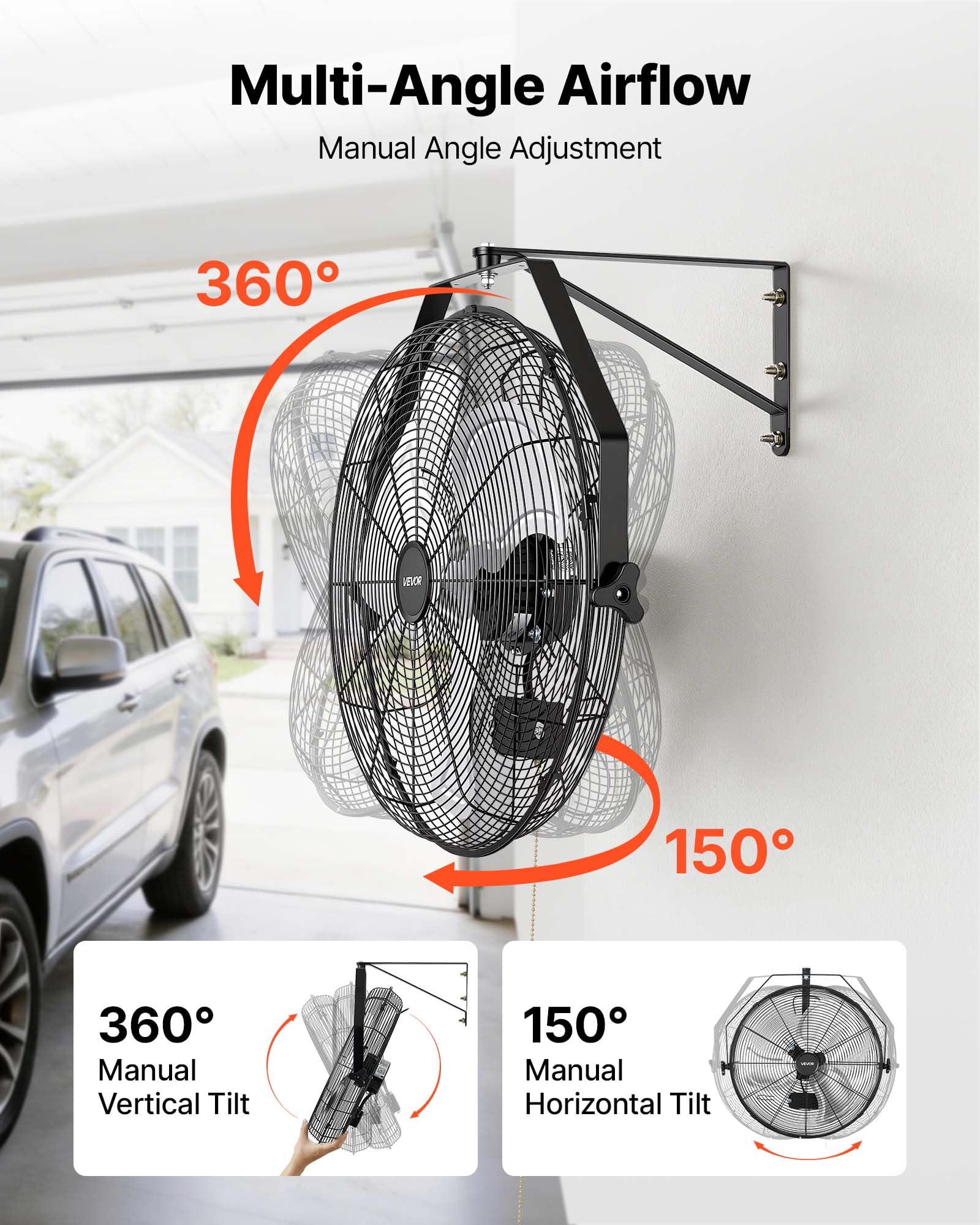 VEVOR Ventilateur Mural Industriel 50,5 cm Lot de 2, Ventilateur Mural pour Atelier, Garage, Entrepôt et Salle de Sport, 3 Vitesses, Angle Réglable, Pales en Aluminium, Grille en Acier au Carbone