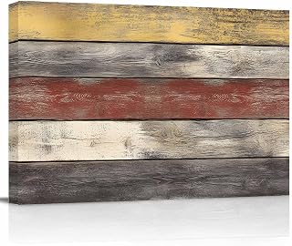 Vintage Wooden Board Canvas Wall Art - Rustic Stripe Wood Grain - Modern Wall Decor Gallery Canvas Wraps Giclee Print Stretched and Framed Ready to Hang - 12" x 16"
