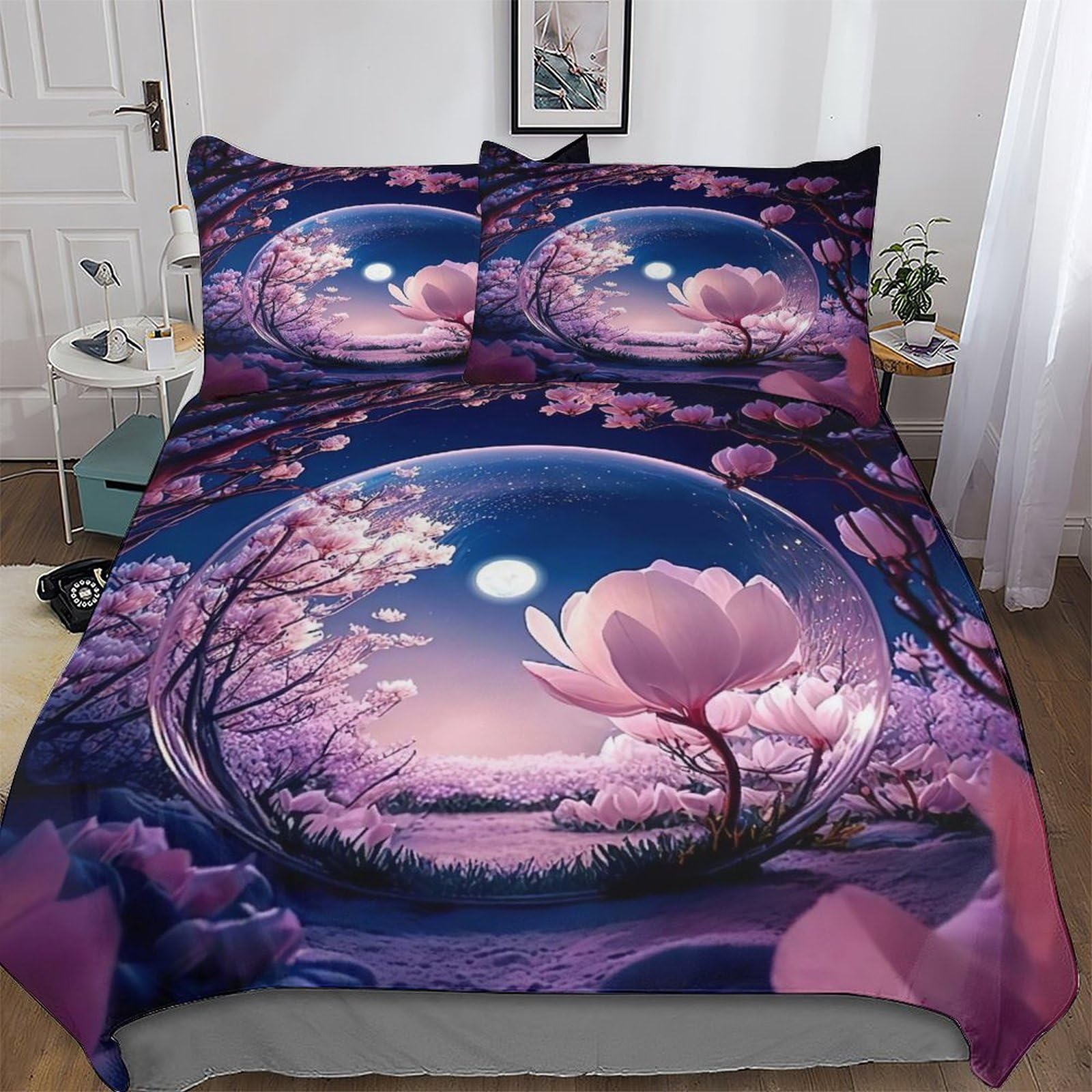 Parure de lit king size en microfibre douce motif arbre de cerisier japonais