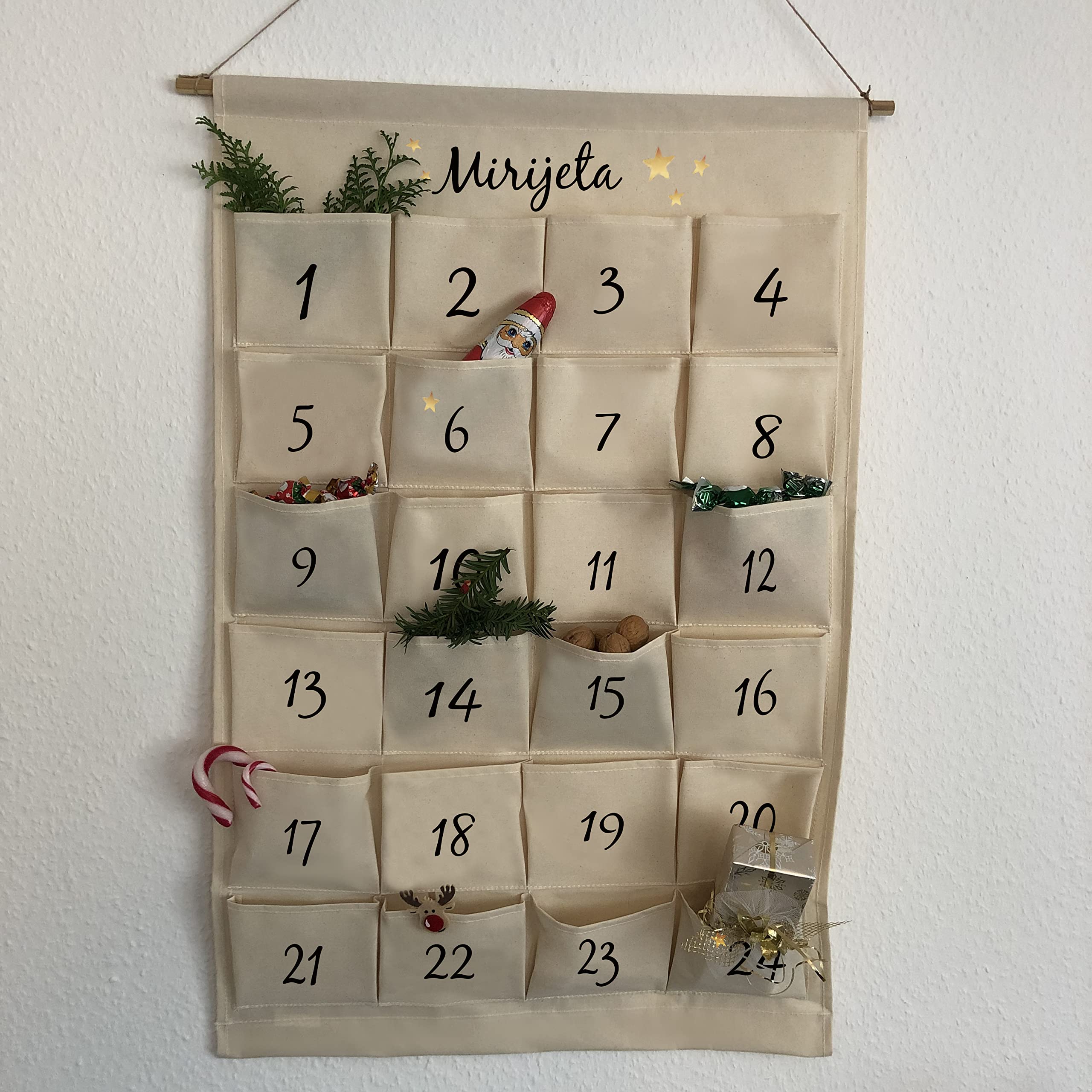 Personalisierter Adventskalender zum Befüllen | Weihnachtskalender mit Name Kinder, Männer & Frauen | Groß, wiederverwendbar, handgefertigt aus Stoff