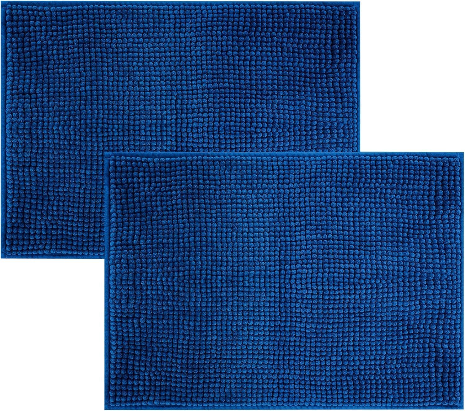 Hafaa Navy Bath Mat Non Slip Anti Mould – (2 Pack) 40x60 cm Chenille Bathroom Mat