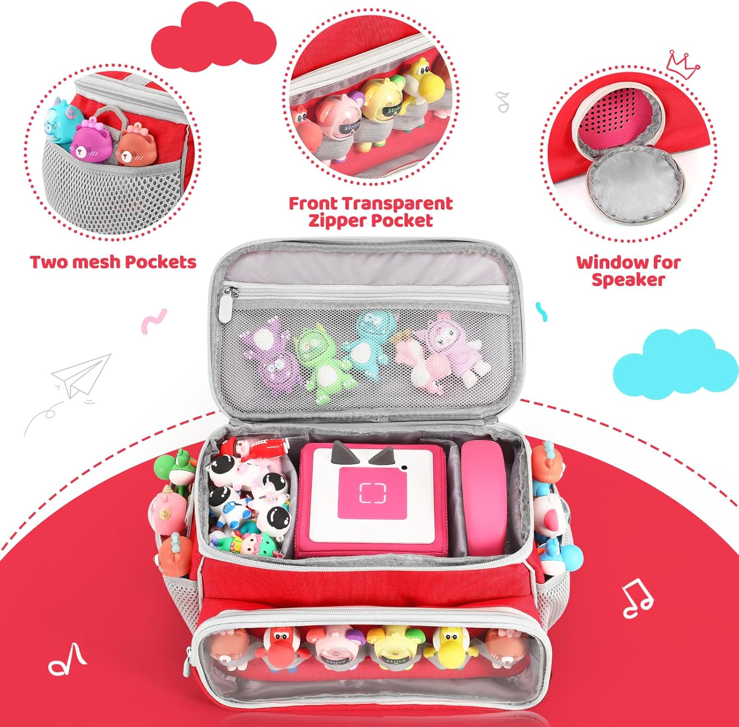 PISOSN Portable Carrying Case Compatible with Toniebox Starter Set and Tonies Figurines, Carrying Bag for Toniebox 2 & Accessories (Red)