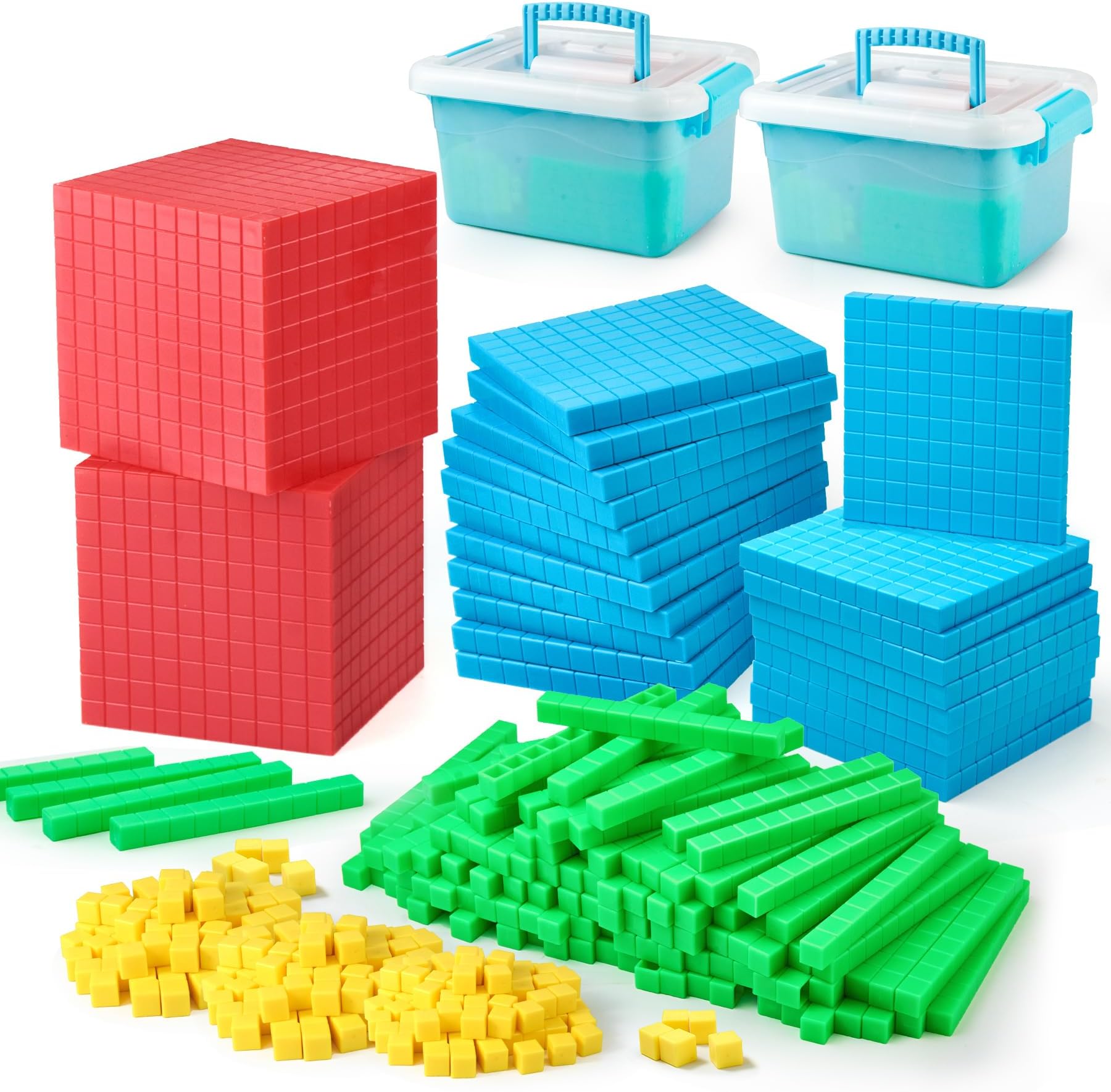 TOMMYHOME 334 PCS Base Ten Blocks Set,Contains 110 rods Counting Cubes to Help Kids Learn Maths. 2 Boxes-Pack.