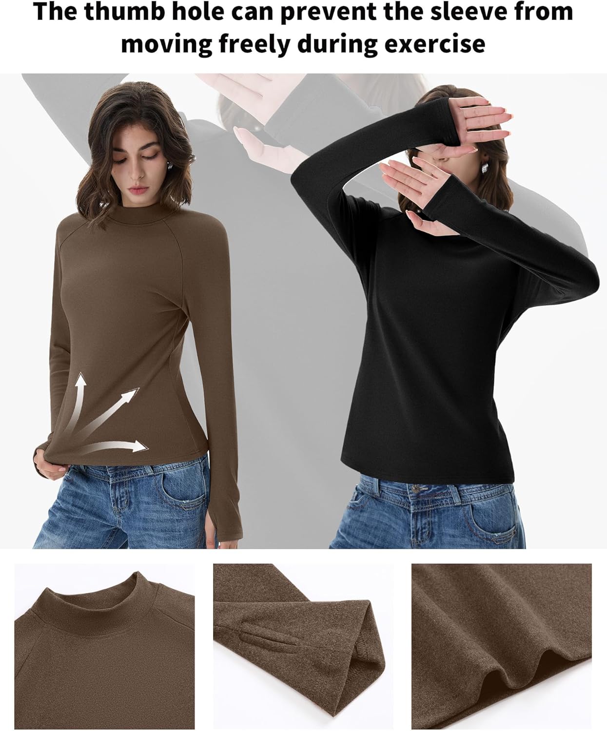 3 Pack Women's Thermal Mock Turtleneck Tops Long Sleeve Shirts Fleece Lined Undershirt with Thumb Hole Fall Winter - Image 5