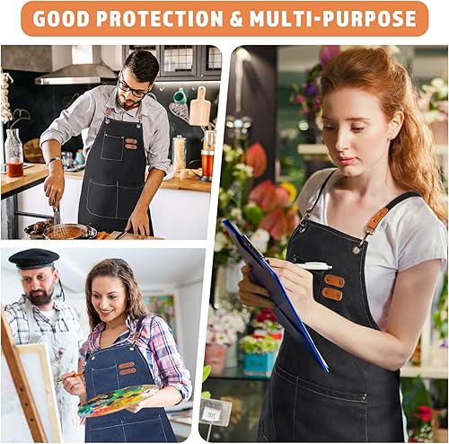 Miniatura 7 de kilofly Delantal de trabajo para hombres y mujeres, lazos extra largos, lona de algodón, resistente a la parrilla