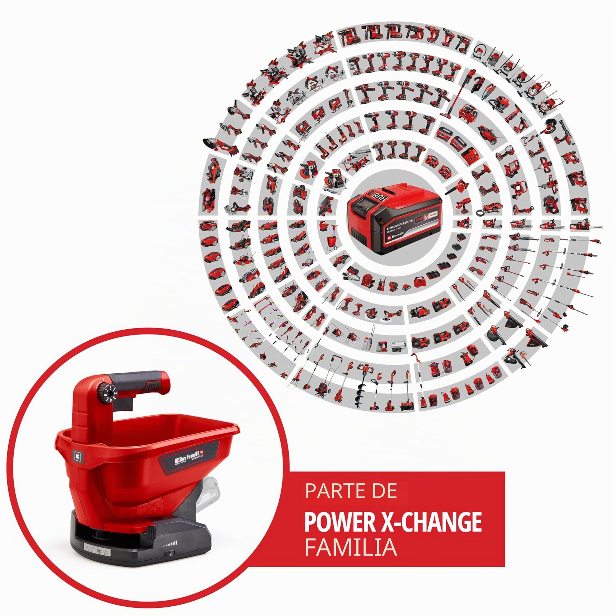 Einhell Esparcidor universal - GE-US 18 Li-Solo Power X-Change - 3,3 L, control de velocidad de 6 pasos, 8 configuraciones de volumen de esparcimiento | PXC - Depósito de 3,3 litros | electrónica de velocidad de 6 etapas | 8 niveles de regulación de la di