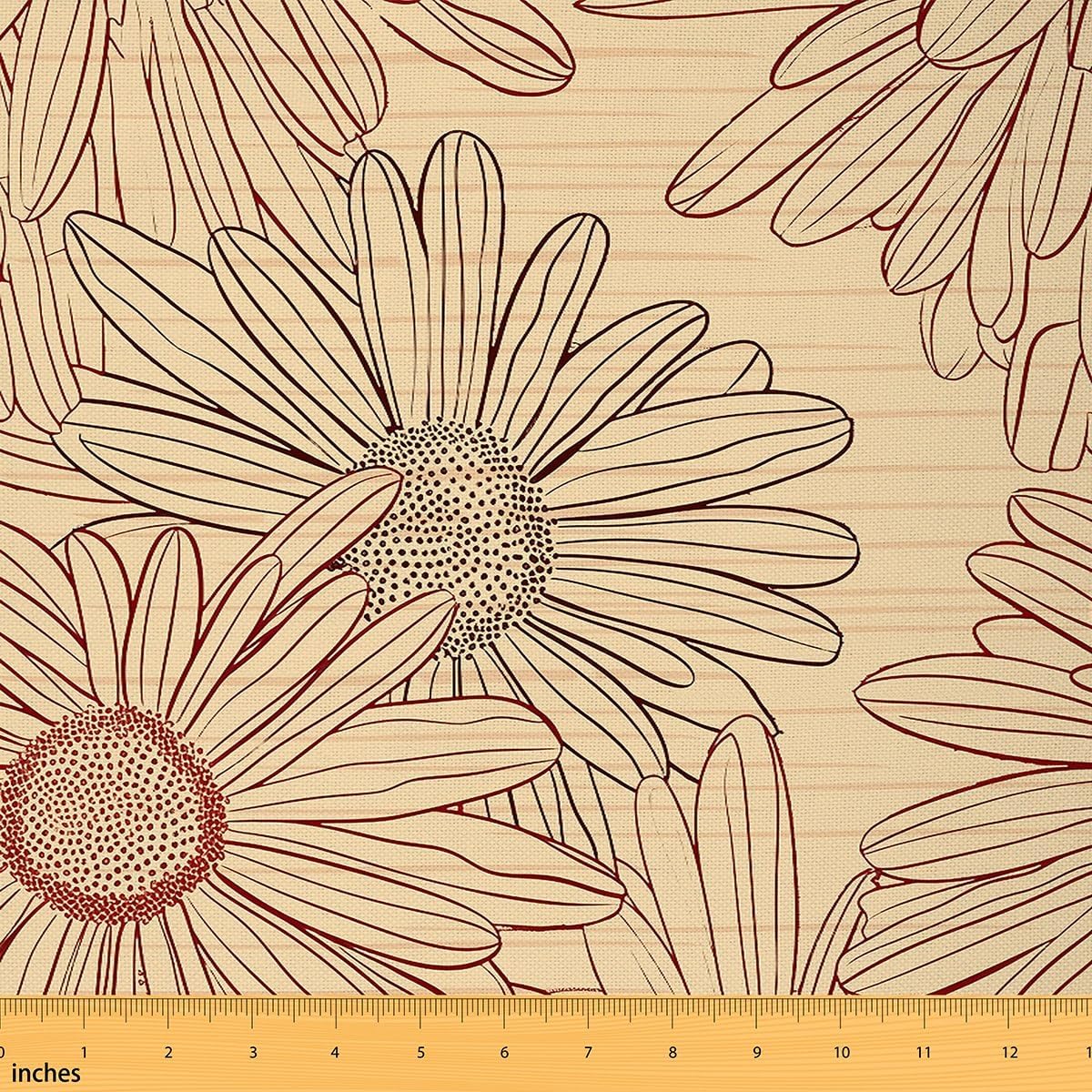 Feelyou Daisies Upholstery Fabric, Blossom Flowers Fabric by The Yard, Botanical Floral Printed Decorative Fabric for Upholstery and Home DIY Projects, Natural Theme Outdoor Fabric, 3 Yard,Yellow