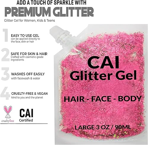 Vista 45 de CAI BEAUTY NYC brillantina Fácil de aplicar, fácil de quitar brillantina gruesa para cuerpo, cara y pelo Bolsa holográfico Grado Cosmético .1