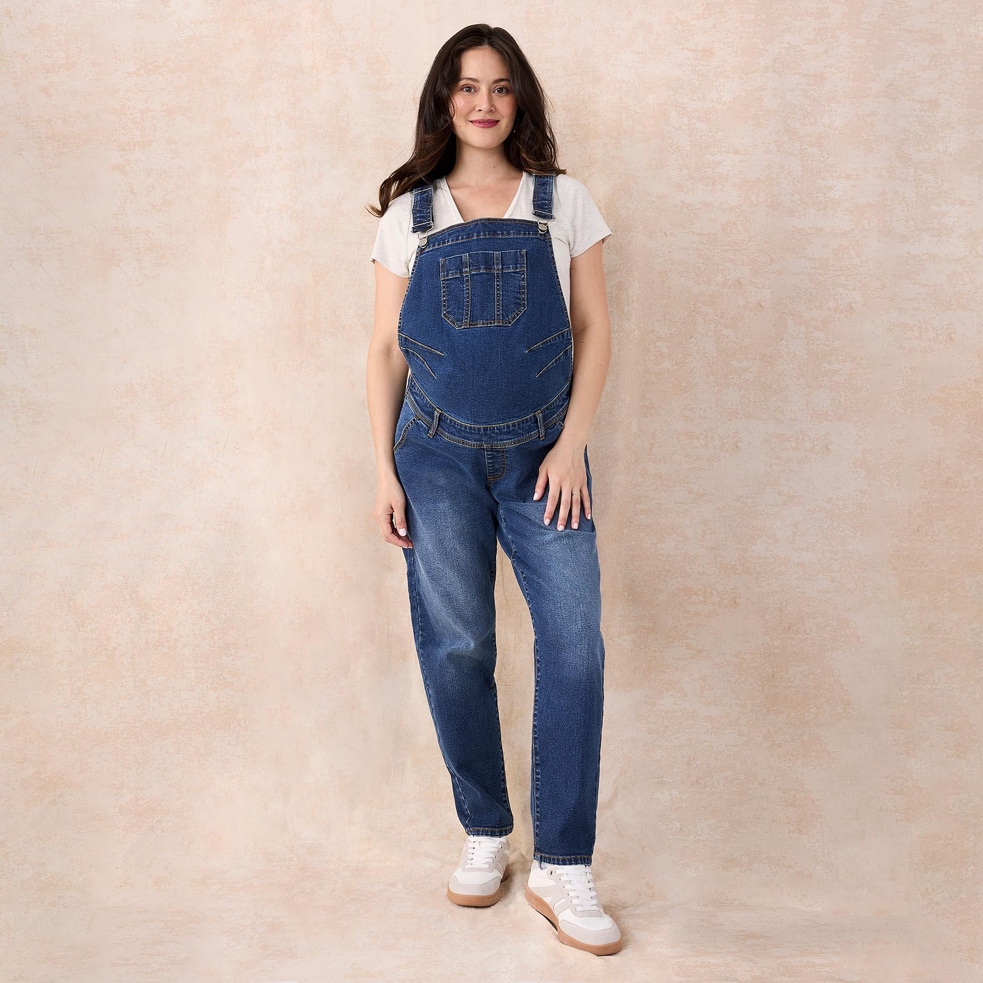 Motherhood Maternity Damen Relaxed Fit Straight Leg Denim Pregnancy with Adjustable Straps and Pockets Overalls