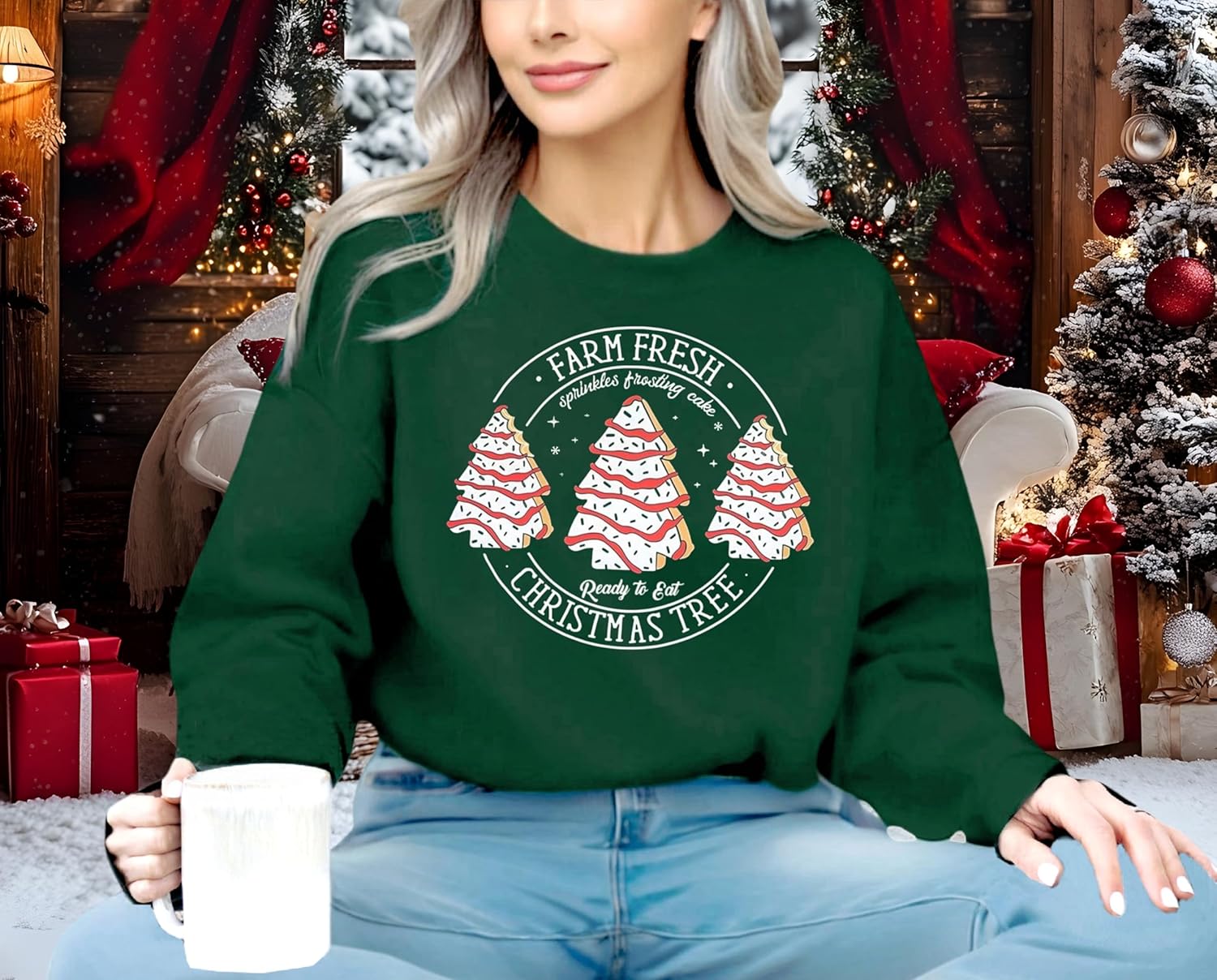 Christmas Sweatshirts for Women Funny Farm Fresh Christmas Tree Graphic Shirts Xmas Holiday Lightweight Pullover Tops - Image 5