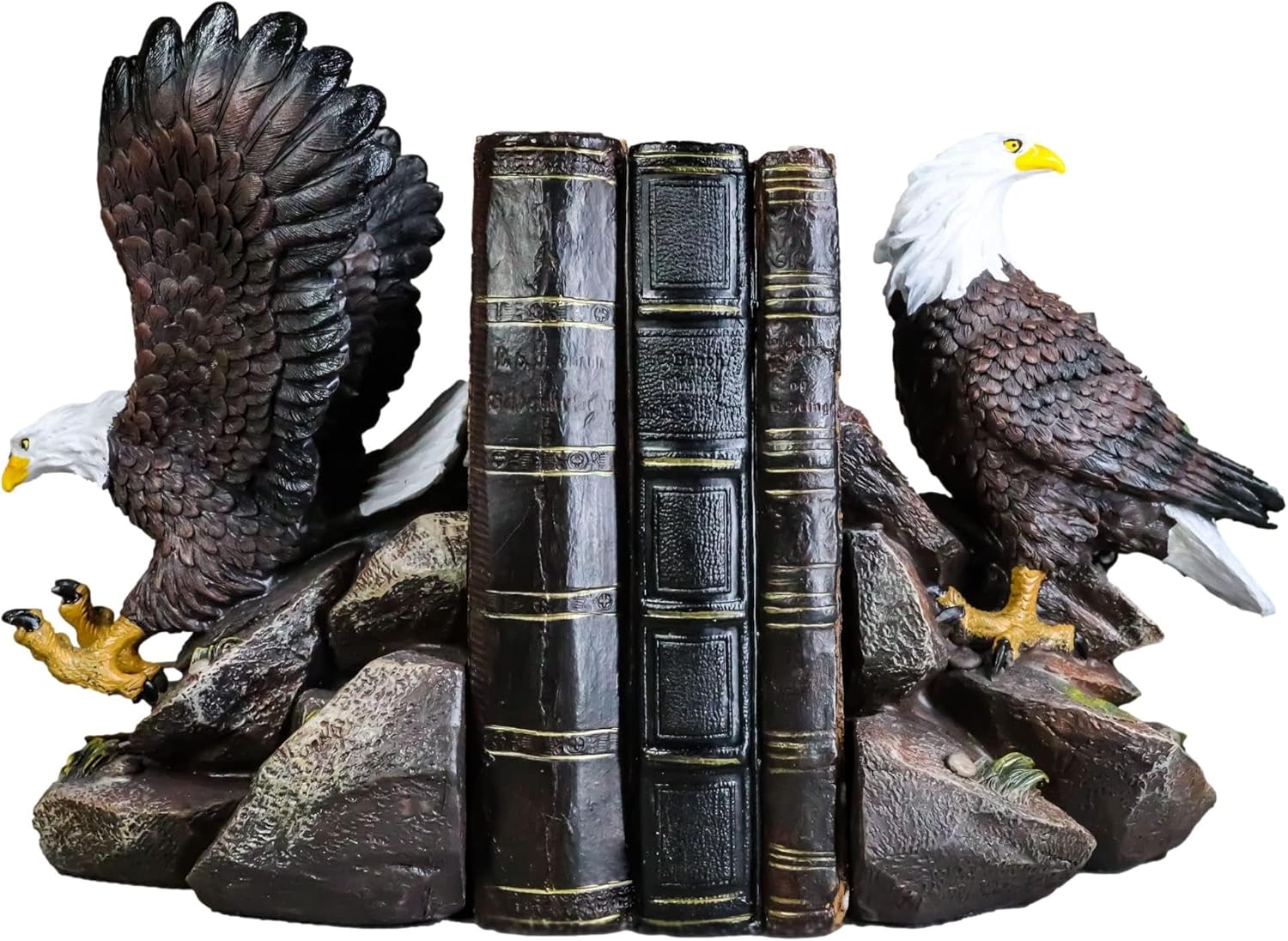 Ebros Gift Patriotic Freedom from End to End American Bald Eagle Bookends Pair Set Sculptures for Book Organization Office and Home Decor Wildlife Birds Swooping and Perching Eagles