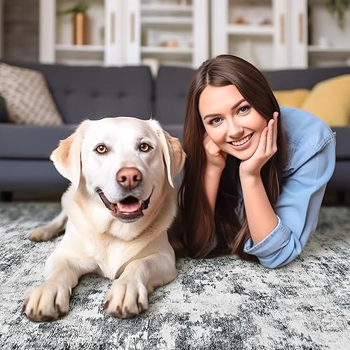 Miniatura 109 de Alfombras de área de 5 x 7 pies para sala de estar, antideslizante, lavable, resistente a las manchas, alfombra abstracta moderna de gran área