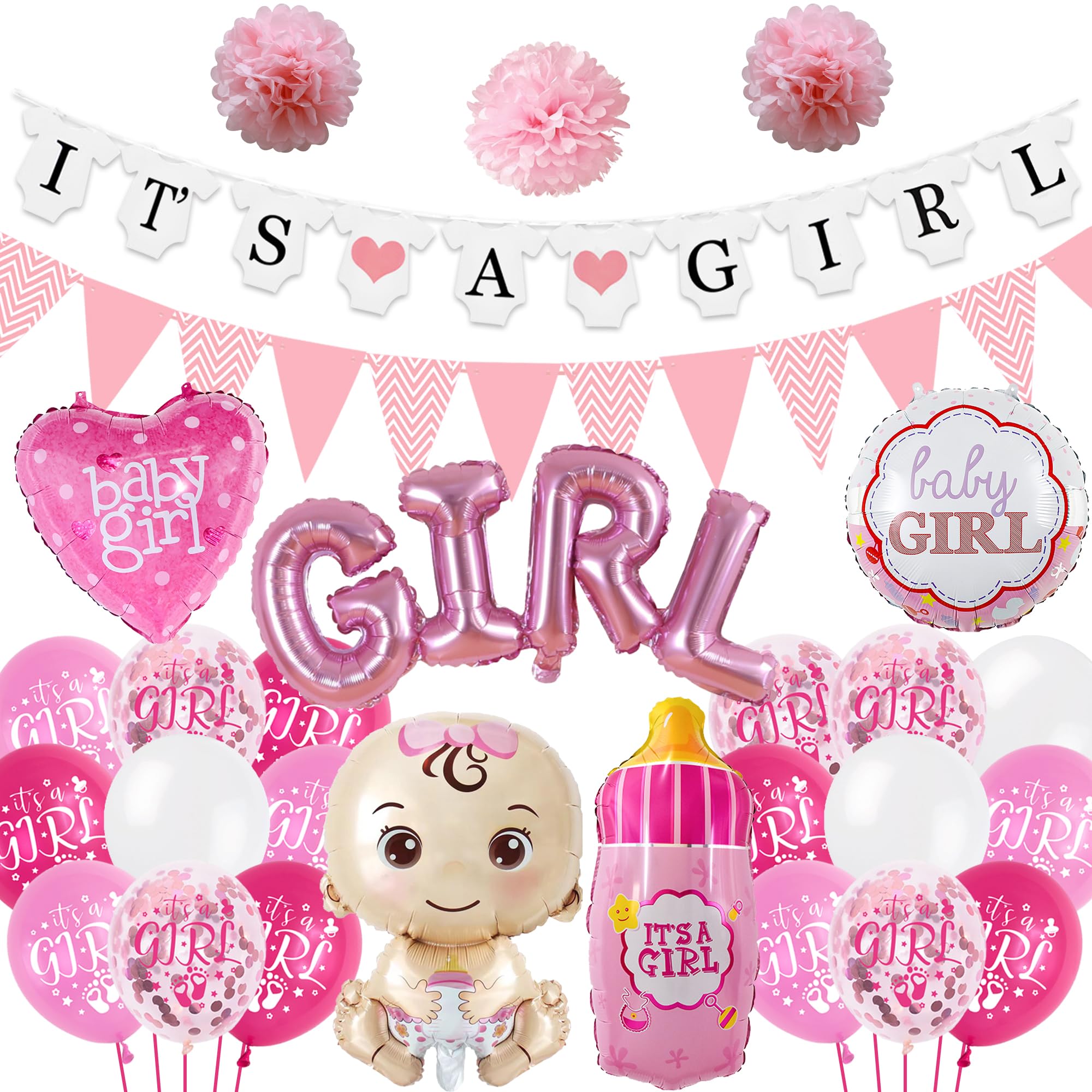 Baby Shower Decorations Girls Balloons, 48 Pieces Pink Gender Reveal Party Supplies