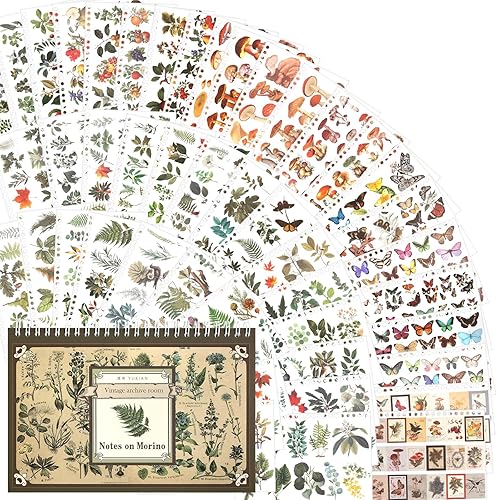Dizdkizd Calcomanías botánicas para álbumes de recortes, 760 calcomanías de vegetación Washi para adultos, libro de calcomanías de naturaleza