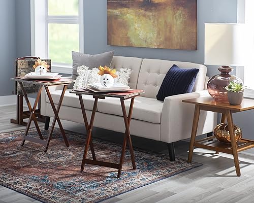 Miniatura 2 de Juego de mesa plegable Linon en imitación de mármol color marrón conjunto de 4 Faux Marble