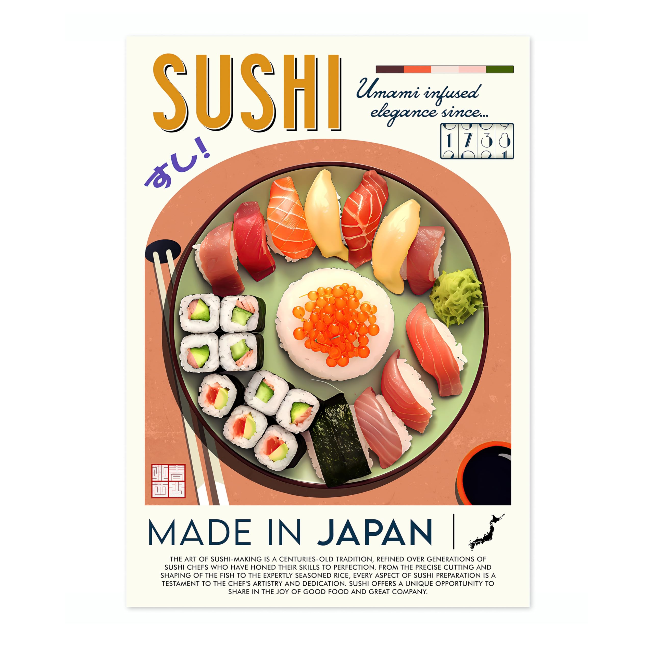 Sushi Kitchen Poster, Food Wall Art Modern Print, Restaurant Decor, Chef Dining Room Interior Design, Archival Matte, A1 (Print Only) - 84.1x59.4cm
