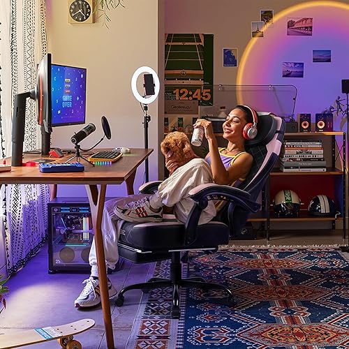 Miniatura 2 de PUKAMI Silla de juegos con reposapiés, silla ergonómica para jugadores para adultos, silla reclinable de juego de computadora estilo carreras con