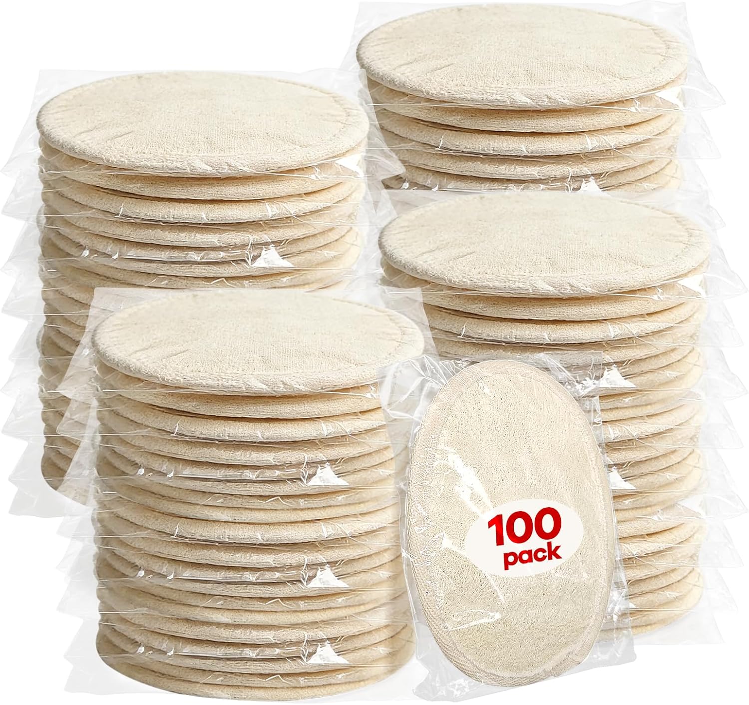 Loofah Individually Wrapped,Luffa,Natural Loofahs,Bath Loofah,Shower Loofah,Body Loofah,Loofah Exfoliating Body Scrubber Pads,Travel Loofah Sponges Pouf Brush for Women and Men (100 Pack)