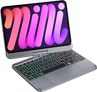 doqo iPad Mini 6 Case with Keyboard: 2021 8.3-inch 6th Generation, Touchpad 7 Colors Wireless Backlit Keyboard, 360 Rotatable iPad Mini 6 Keyboard, Slim Protective Cover Folio (Gray)