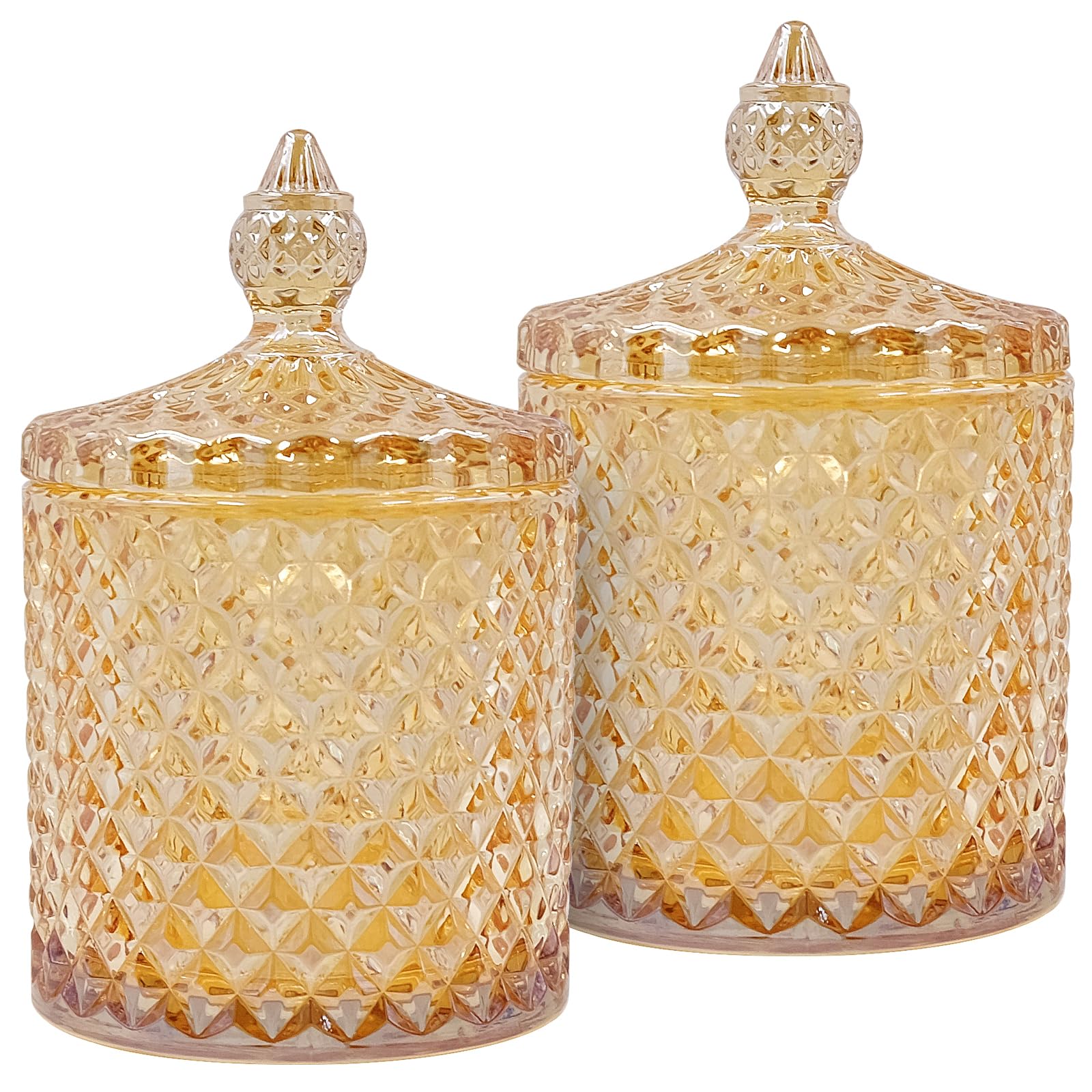 2Pcs Glass Cotton Bud Holder, Glass Storage Jars with Lid, Dispenser Cotton Pad Holder, Sugar Jars for Cotton Pads Bath Salt Glass Tealight Holders Tea Coffee Sugar Canisters Organiser Storage