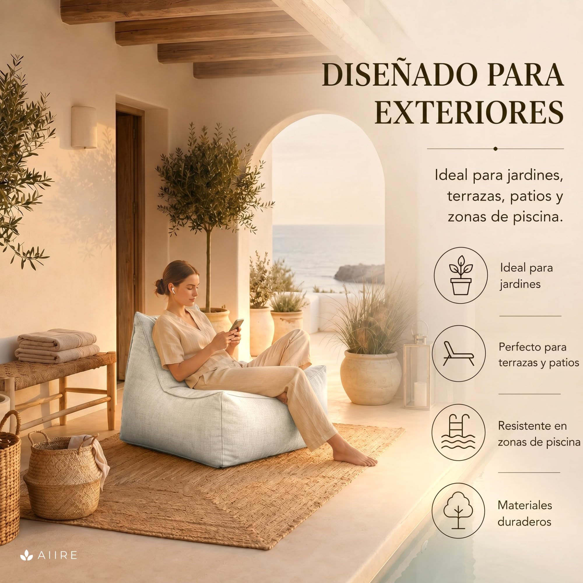 Aiire Poltrona Pouf da Esterno di Lusso - Puffo per Sedersi Moderni per Giardino e Piscina - Bean Bag XXL Design con Imbottitura - Cuscino da Lettura Gigante, Puff a Sacco
