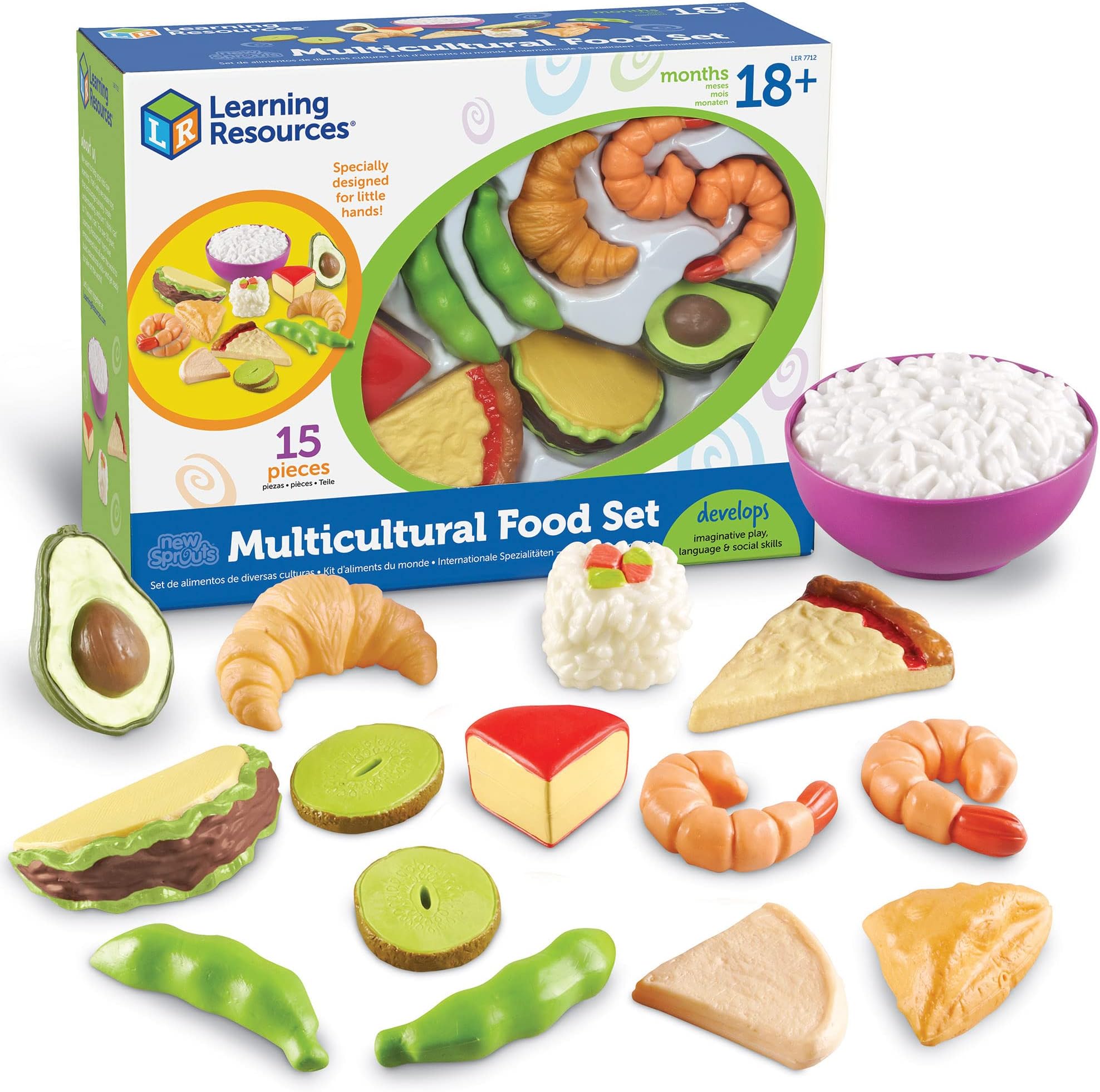 New Sprouts Multicultural Play Food Set - Toddler Groceries Toys, Imaginative Play, Language and Social Skills, Kitchen Accessories for Kids, Birthday Gifts for Boys and Girls