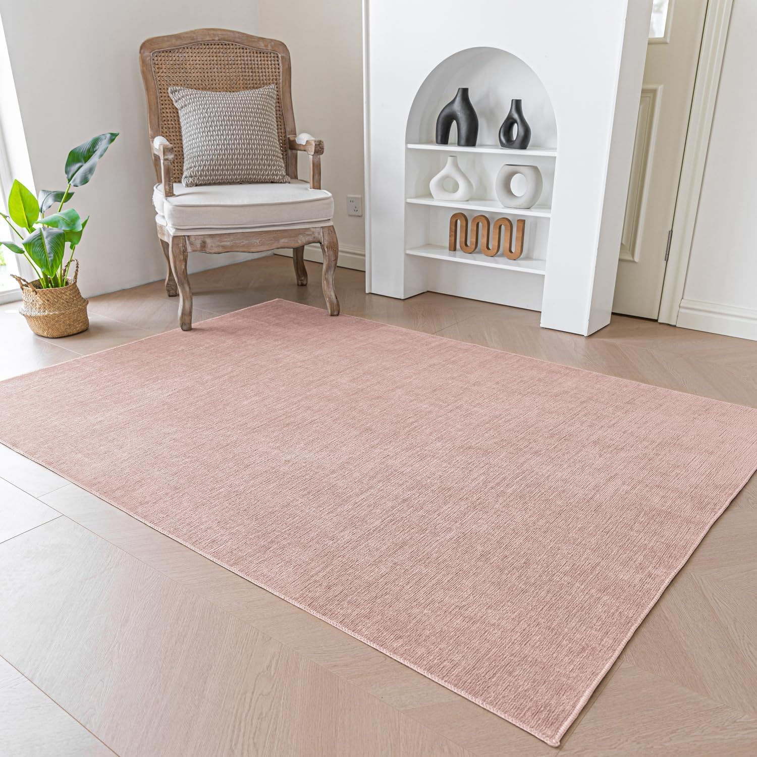 Evitany Low Pile Rug,Pink Rugs for Bedroom,Chenille Bedside Short Pile Rug,Washable Rugs Living Room,Soft Non Slip Carpet for Lounge Kids Room,Office,Kitchen,Dining (Pink,60x90 cm)