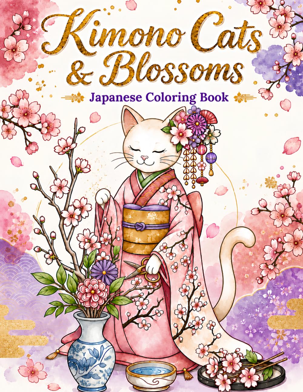 Kimono Cats & Blossoms　: Japanese Coloring Book
