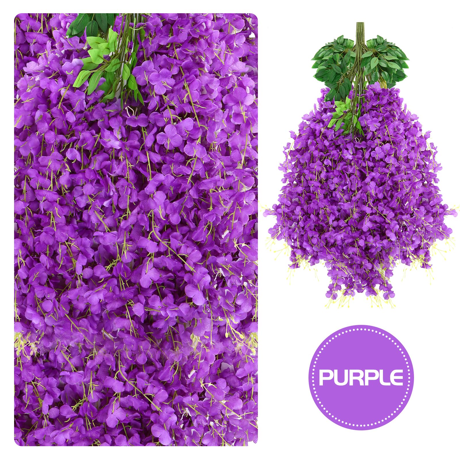 Paquete de 12 guirnaldas de glicinas artificiales de 3.5 pies para colgar, guirnalda de flores falsas de ratta, guirnalda colgante de seda para boda, fiesta, hogar, pared, jardín, decoración verde