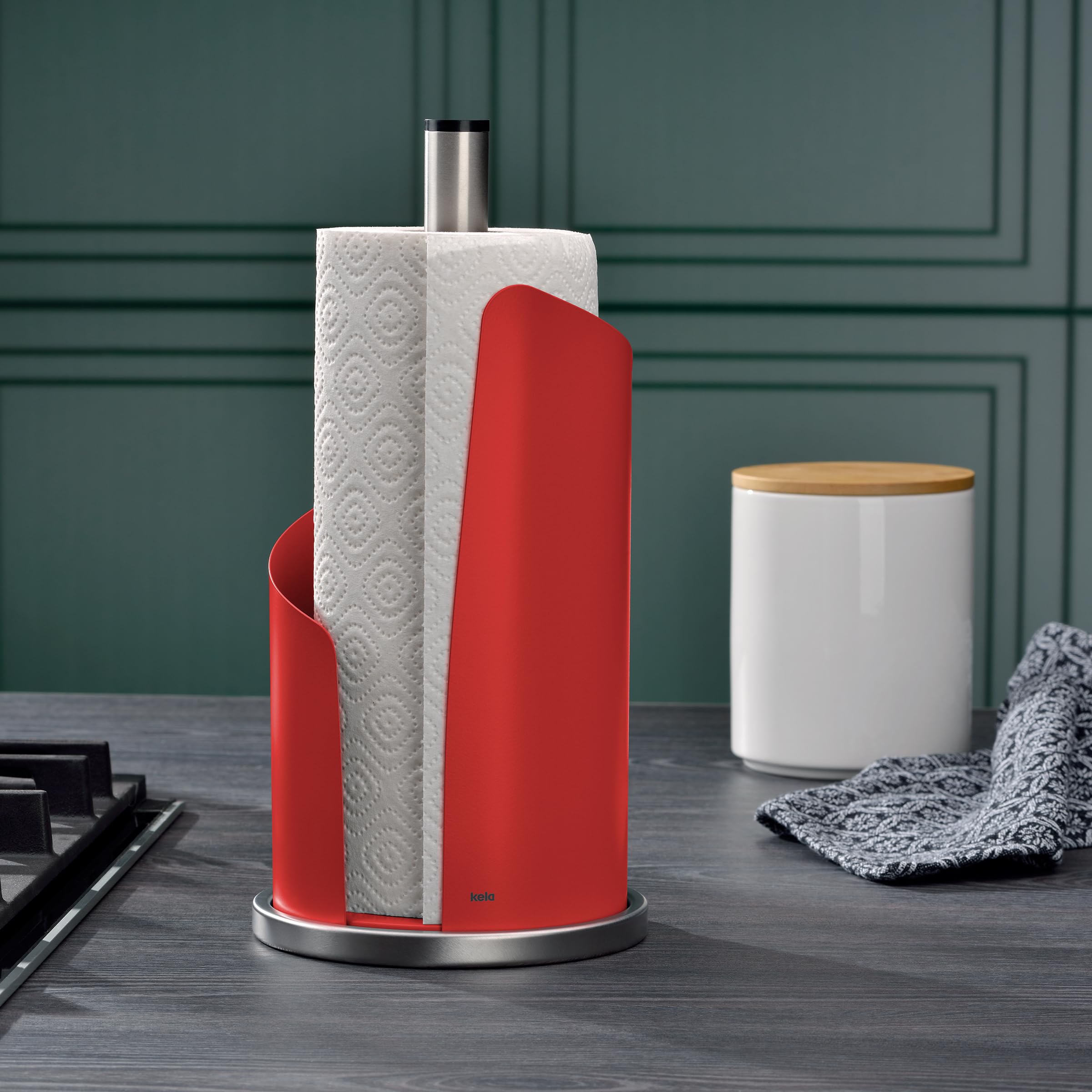 kela Standing Paper Towel Holder, for Thick Rolls Kitchen Paper Holder 32 cm High, Stella, Stainless Steel/Metal Red - Image 2